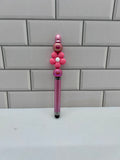 Beaded Stylus/Pen-Pink Acrylic with Floral Focal