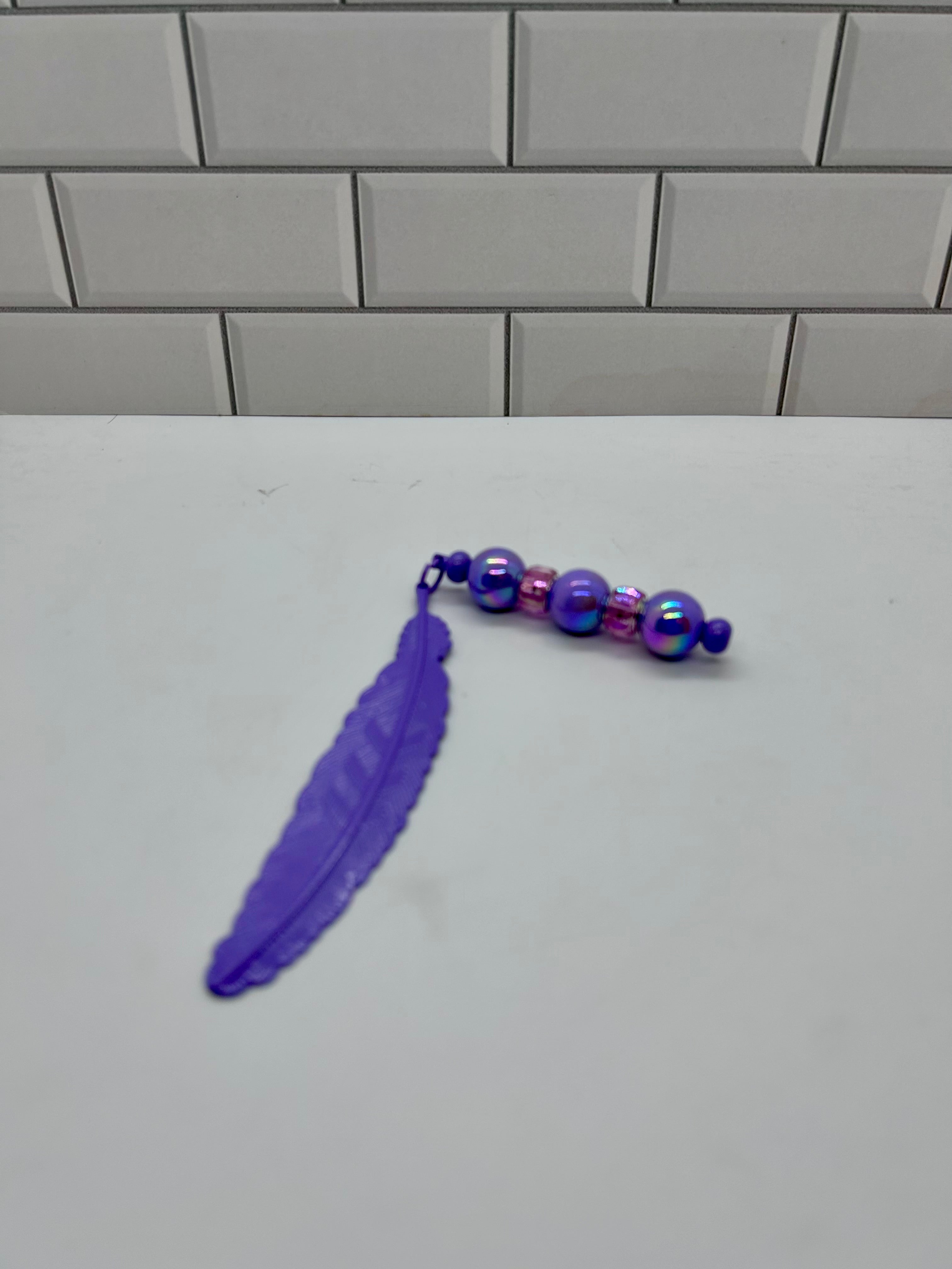 Metal Feather Beaded Bookmark-Purple