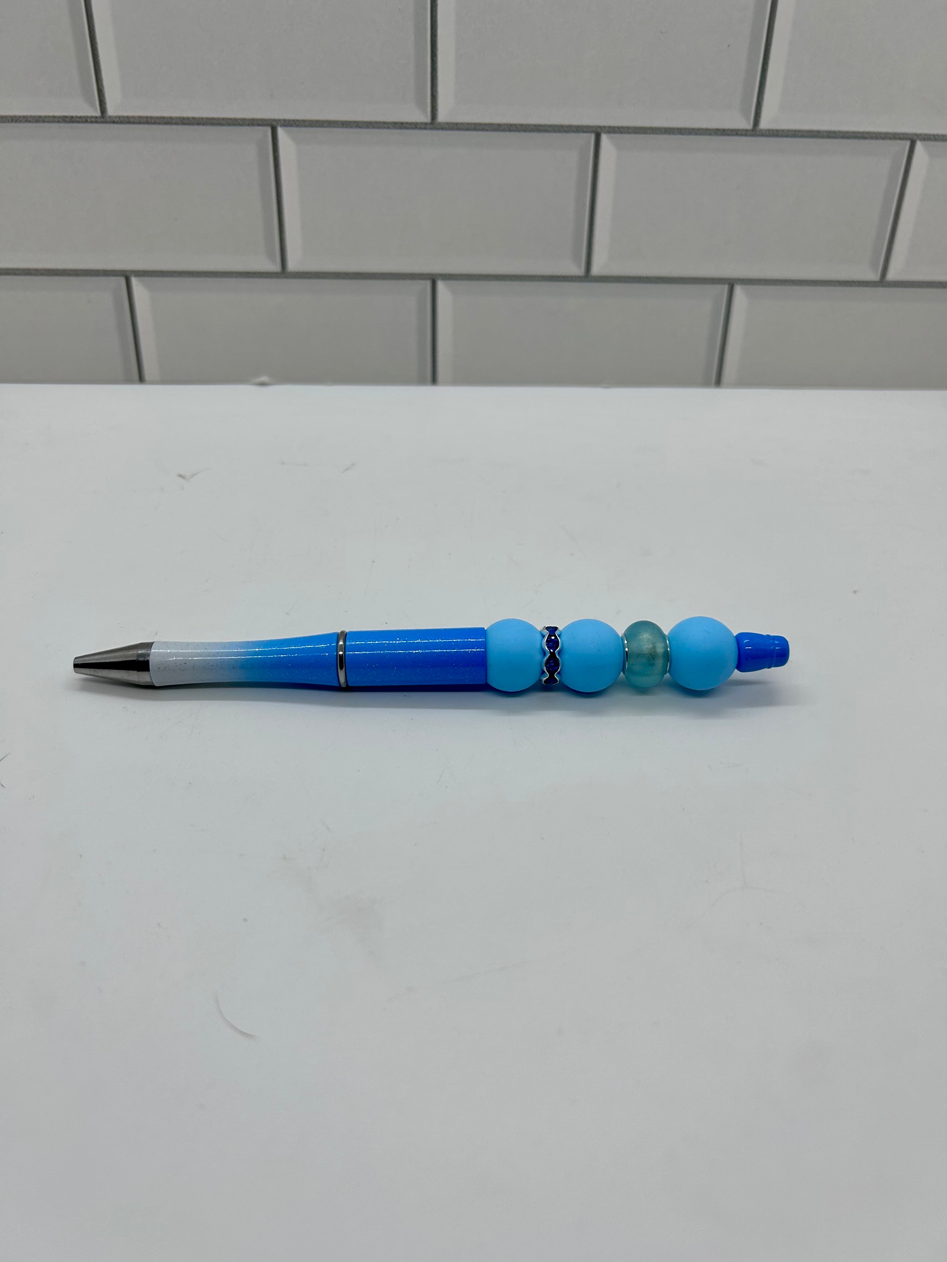 Ombré Blue Beaded Ballpoint Pen Silicone