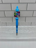 Beaded Ballpoint Pen-Blue w/ Mom Theme Focal