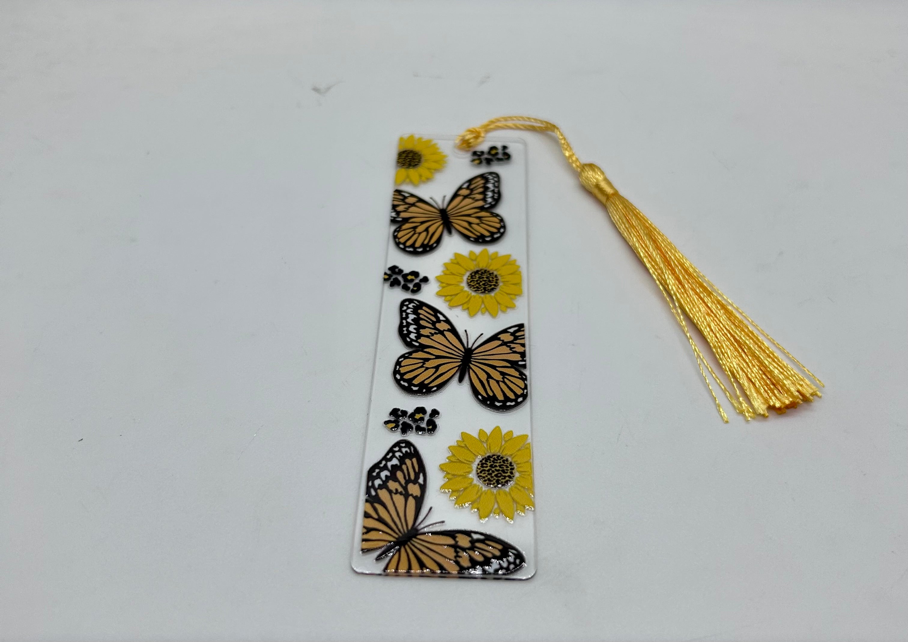 Acrylic Bookmark with Gold/Yellow Colored Tassel, Butterfly Theme
