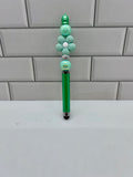 Stylet/Stylo à Perles - Acrylique et Silicone Vert avec Pièce Centrale Florale