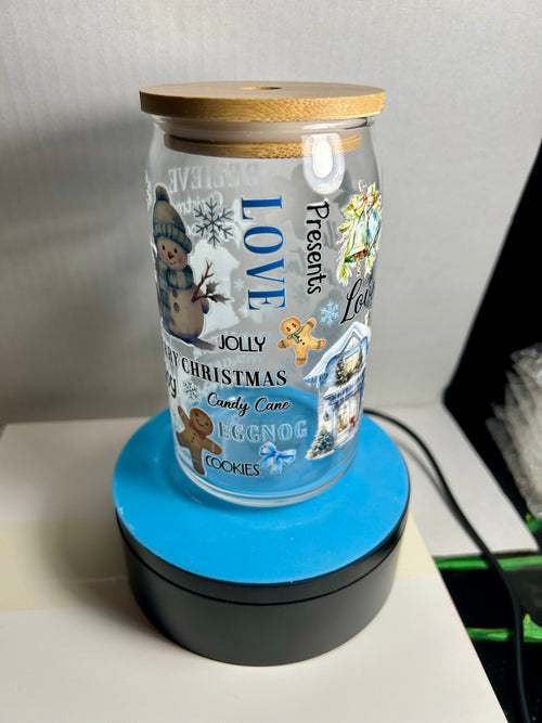 16 oz Glass Tumbler, Glass Straw featuring a Beautiful Christmas Design