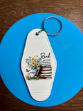 Retro Style Motel Keychain with a Bookish Theme