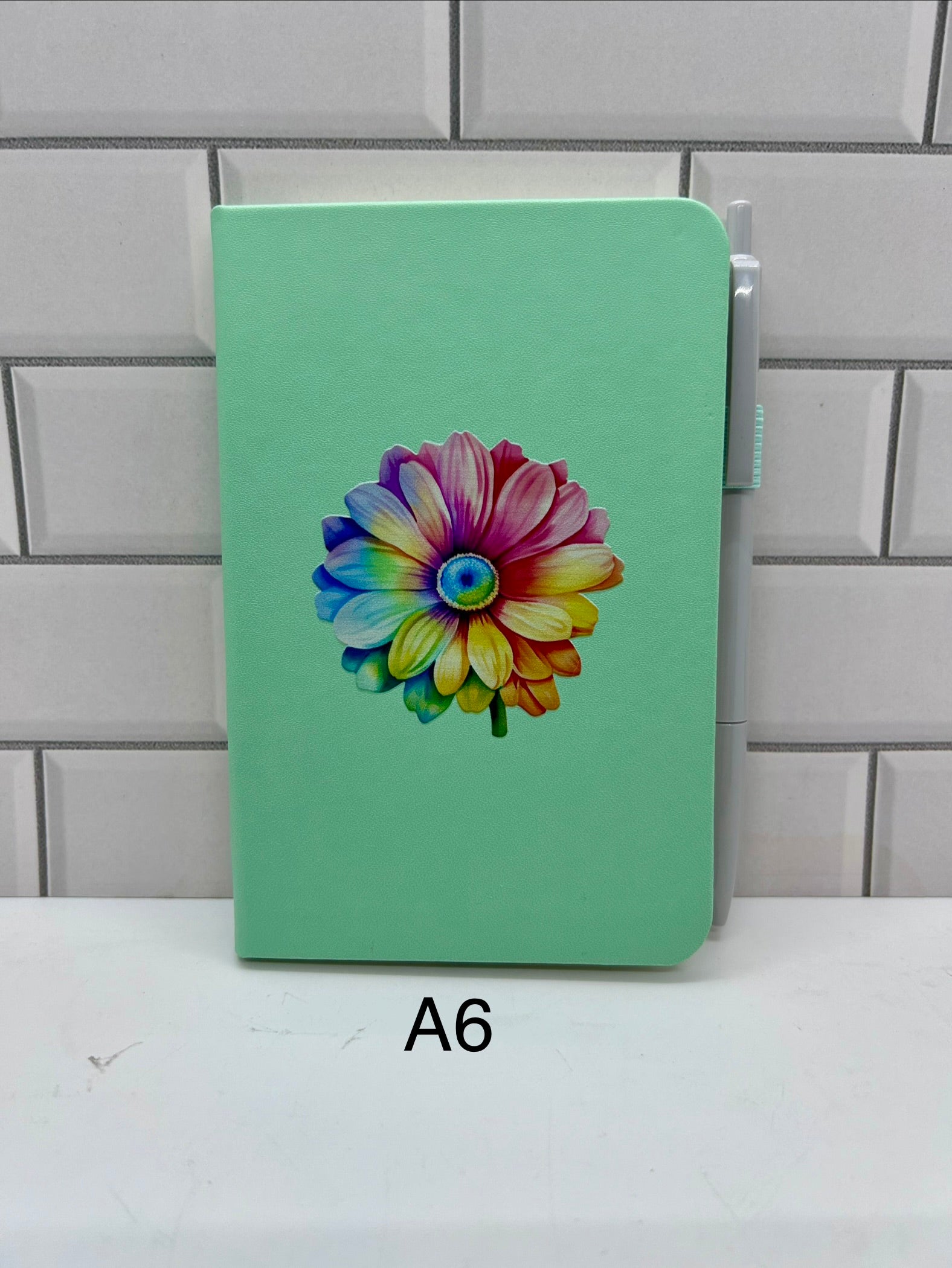 A6 Blank Lined Journal Featuring A Beautiful Floral Design-Green