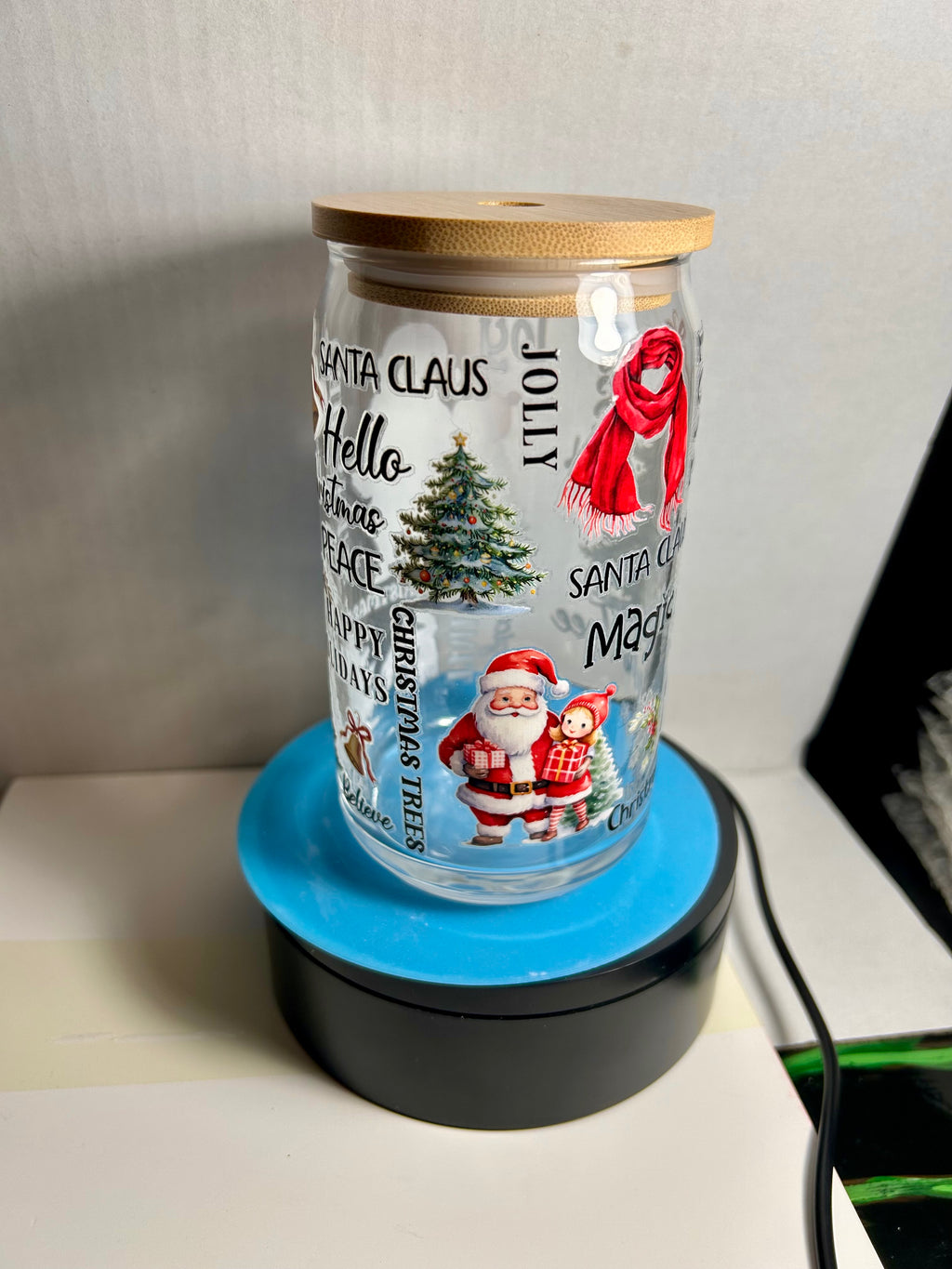 16 oz Glass Tumbler, Glass Straw featuring a Beautiful Christmas Design