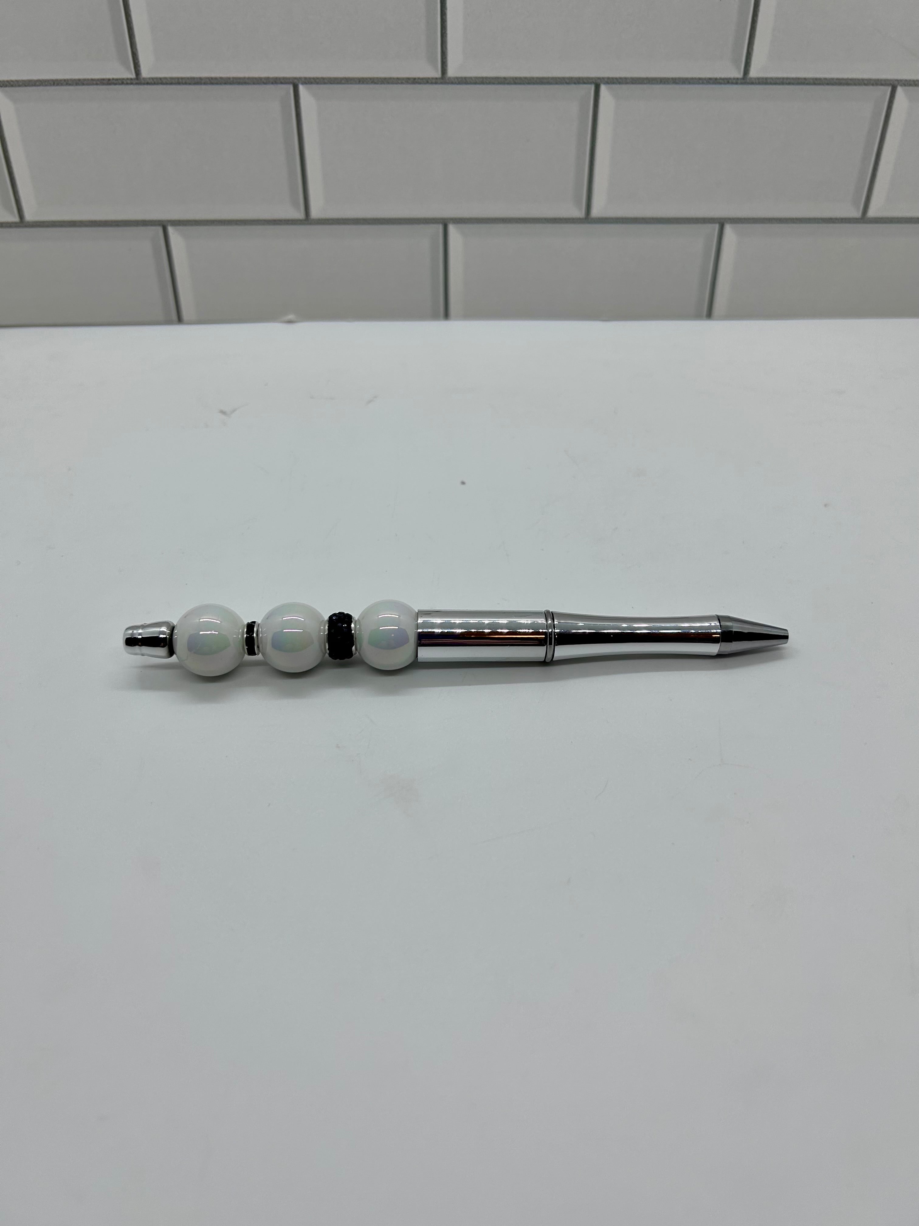 Beaded Ballpoint Pens-Metallic Silver Acrylic