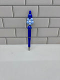 Stylo bille perlé - Acrylique bleu avec fleur décorative
