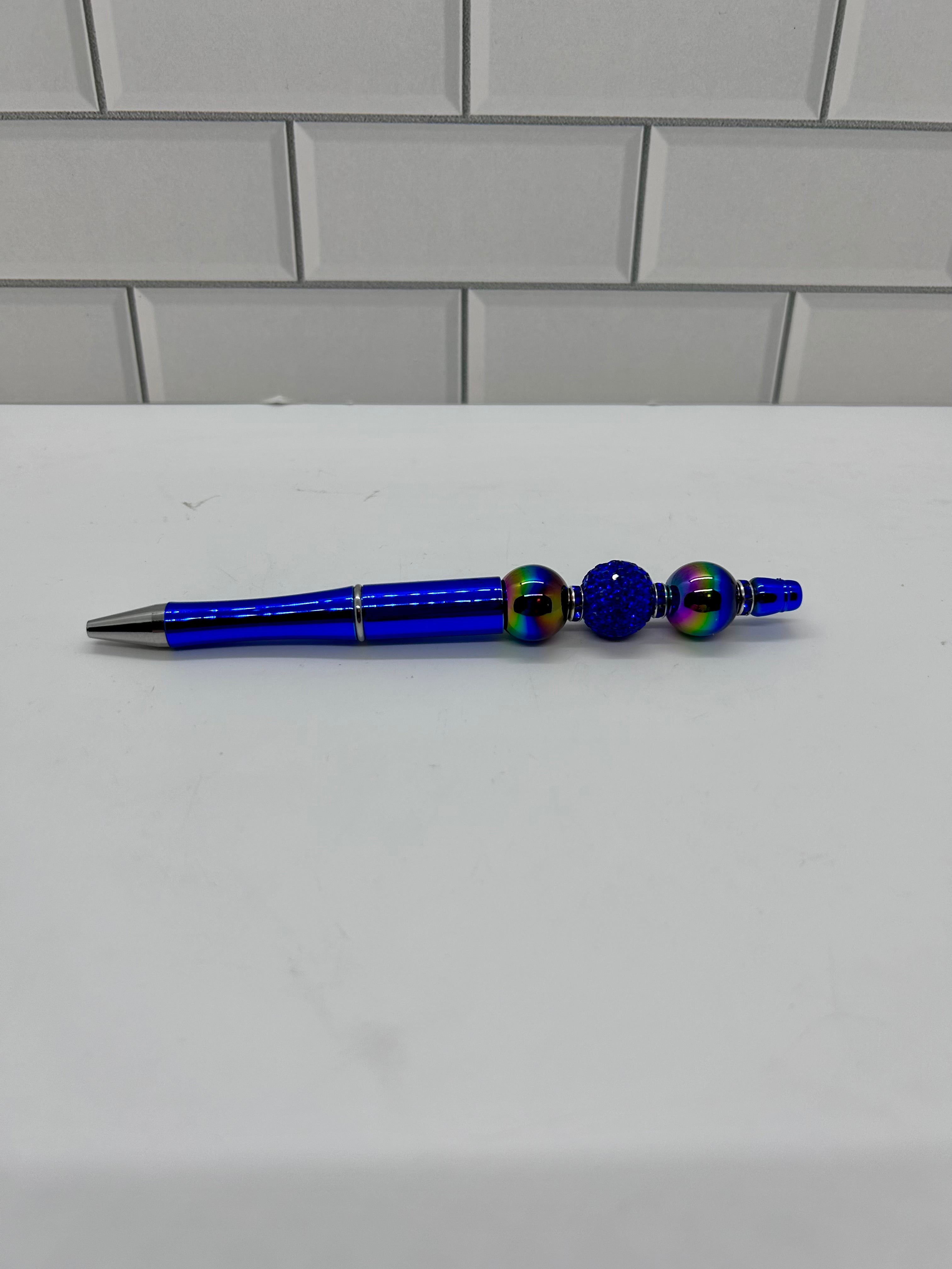Stylo bille acrylique bleu métallique à perles