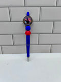 Beaded Ballpoint Pen- Blue Silicone W/Veteran Focal