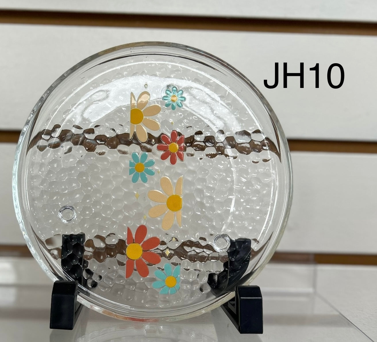 Support à bijoux en verre 6x6 pouces avec un beau design, pieds en verre