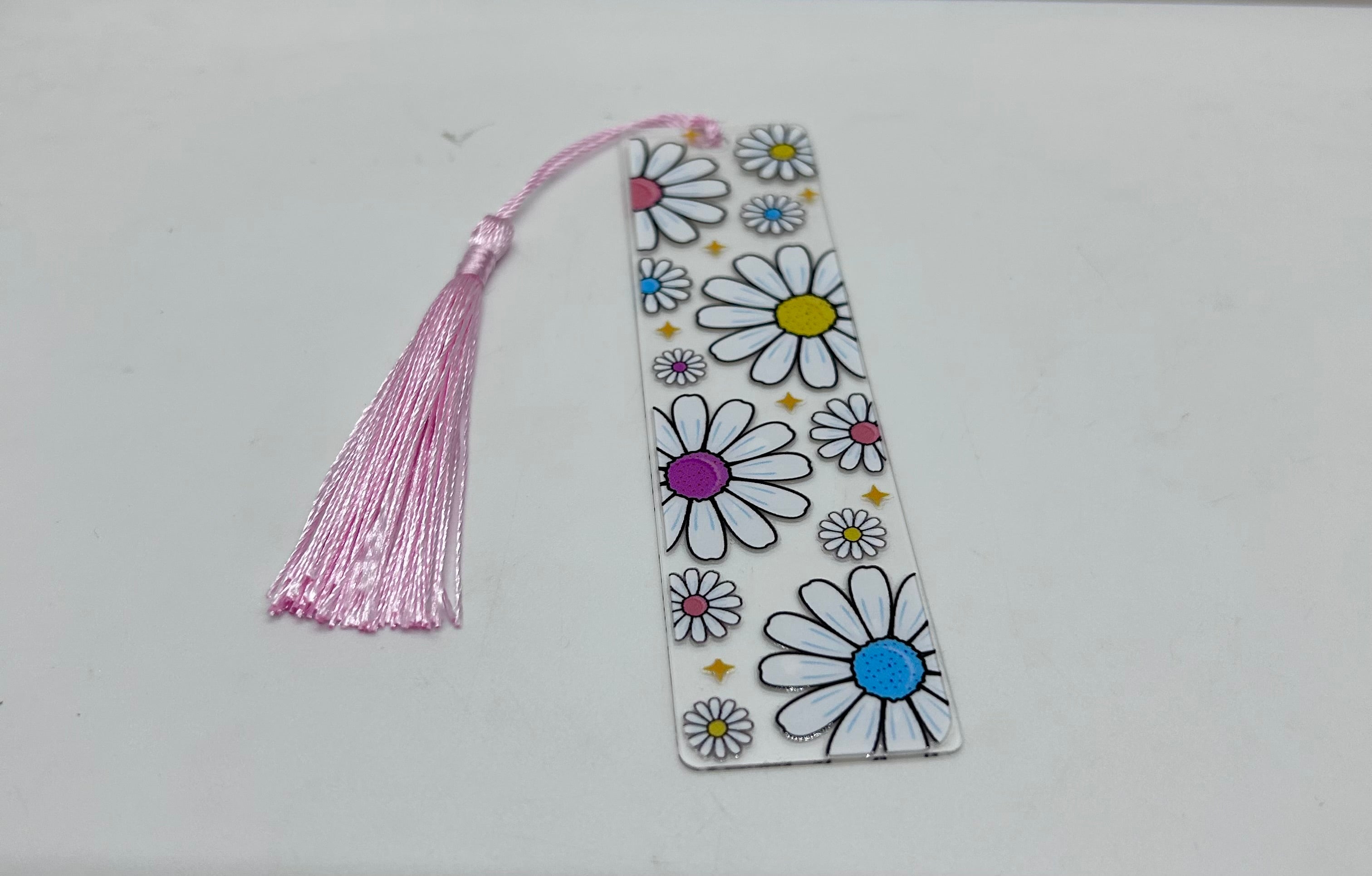 Acrylic Bookmark with Pink Colored Tassel, Floral Theme