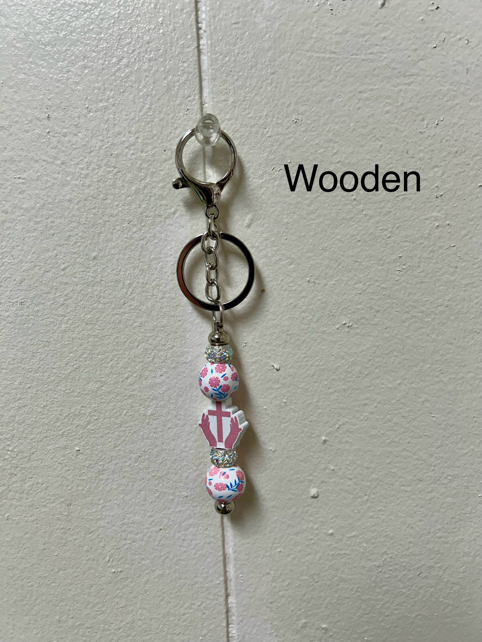 Wooden  Beaded Keychain with Christian Focal