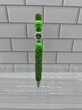 Rhinestone Beaded Ballpoint Pen w/Focal-Green