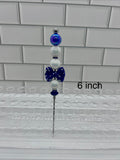 Beaded Pokey/Weeding Tool-6 inch-Blue/White/Bow