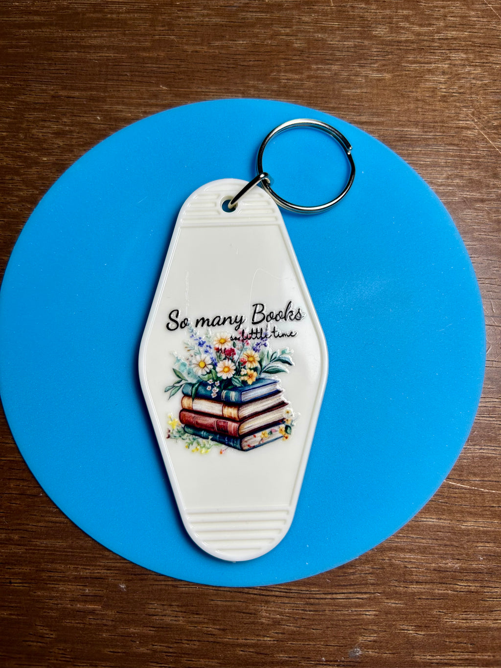 Retro Style Motel Keychain with a Bookish Theme