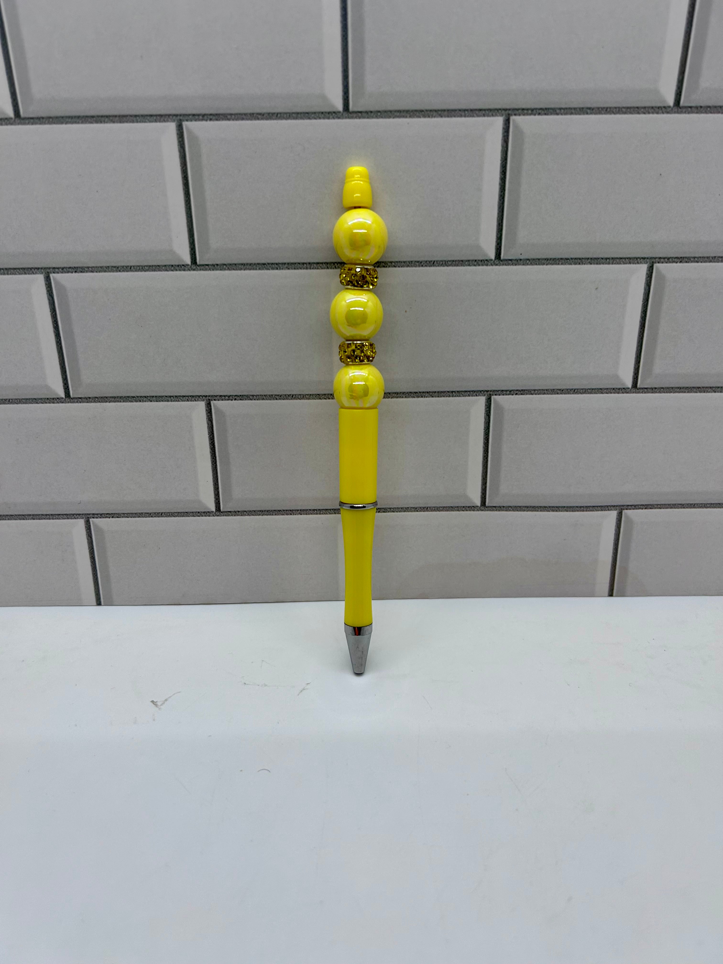 Stylo à bille perlé - Acrylique jaune