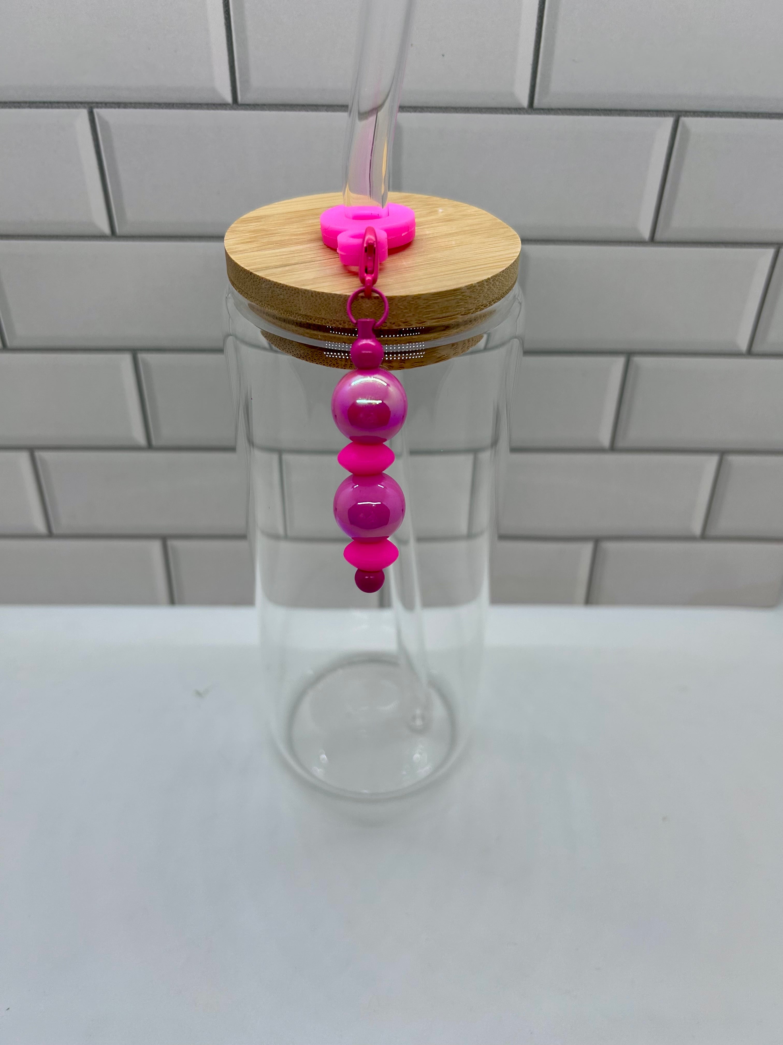 Beaded Straw Charm-Pink