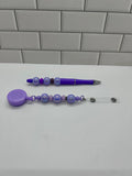 Beaded Badge Reel with Matching Beaded Pen-Purple