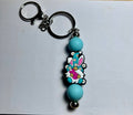 Porte-clés perlée thème Pâques - Turquoise avec perle focale