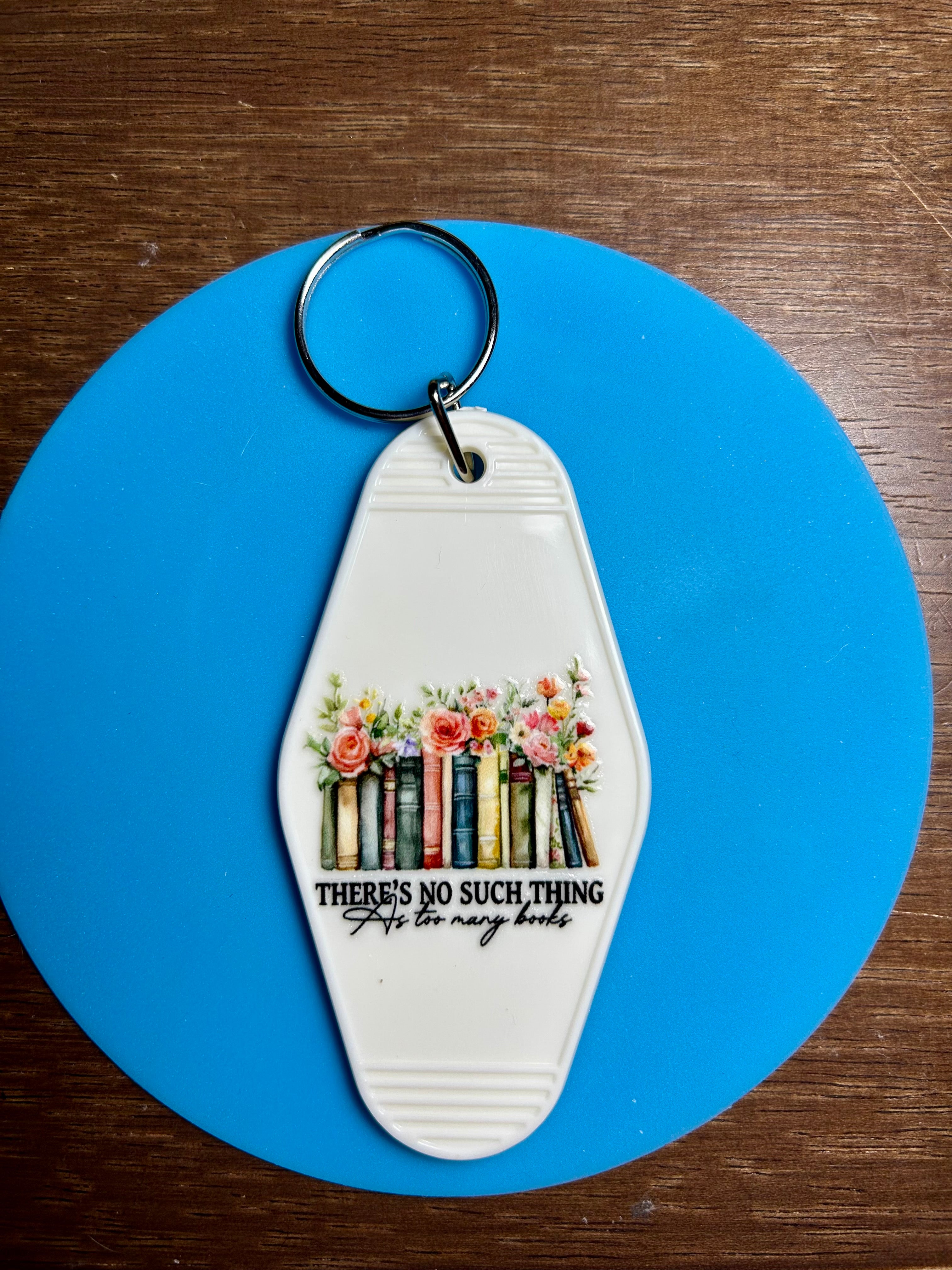 Retro Style Motel Keychain with a Bookish Theme