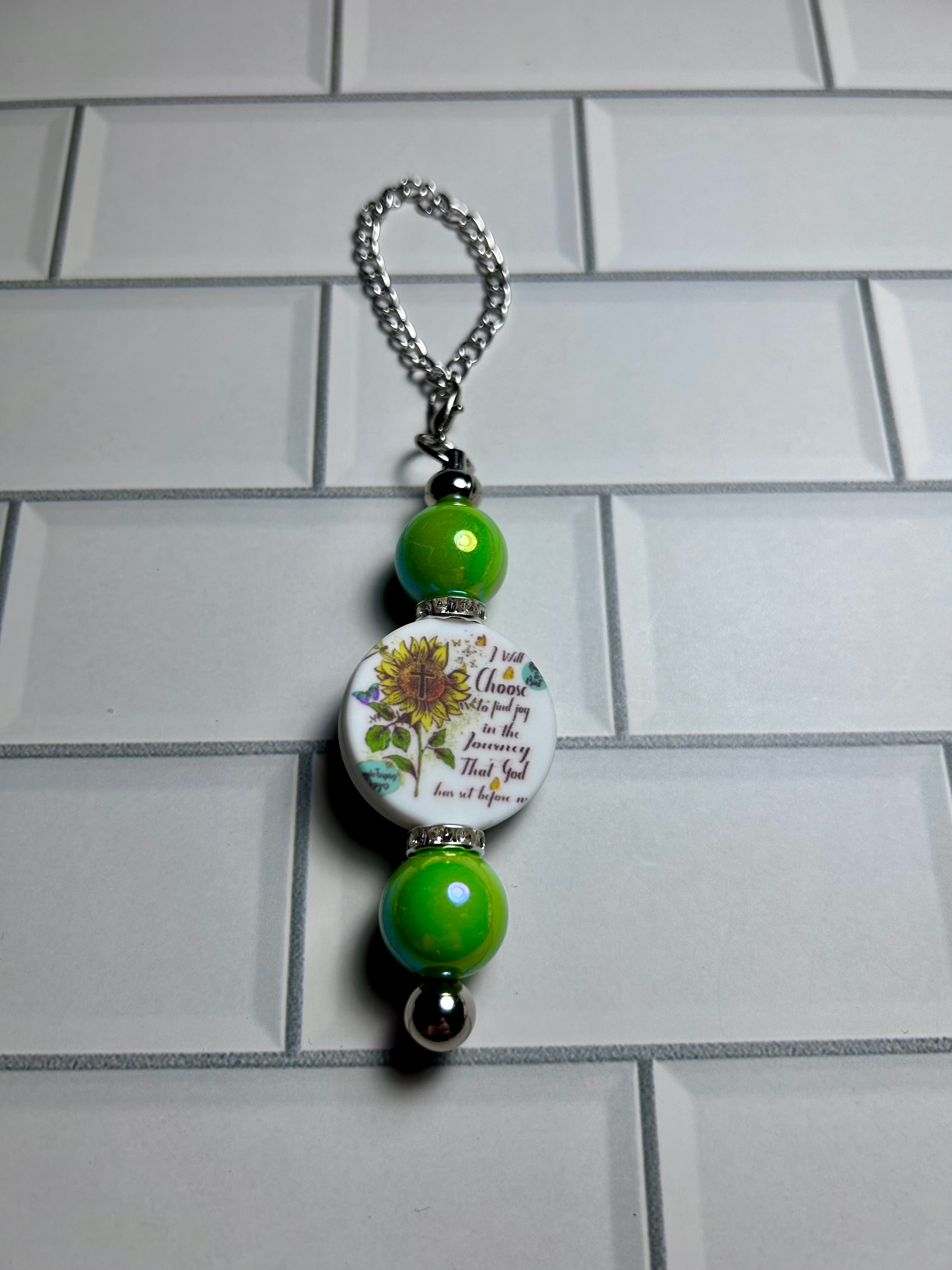 Beaded Cup Charm’s-Green Acrylic with Focal