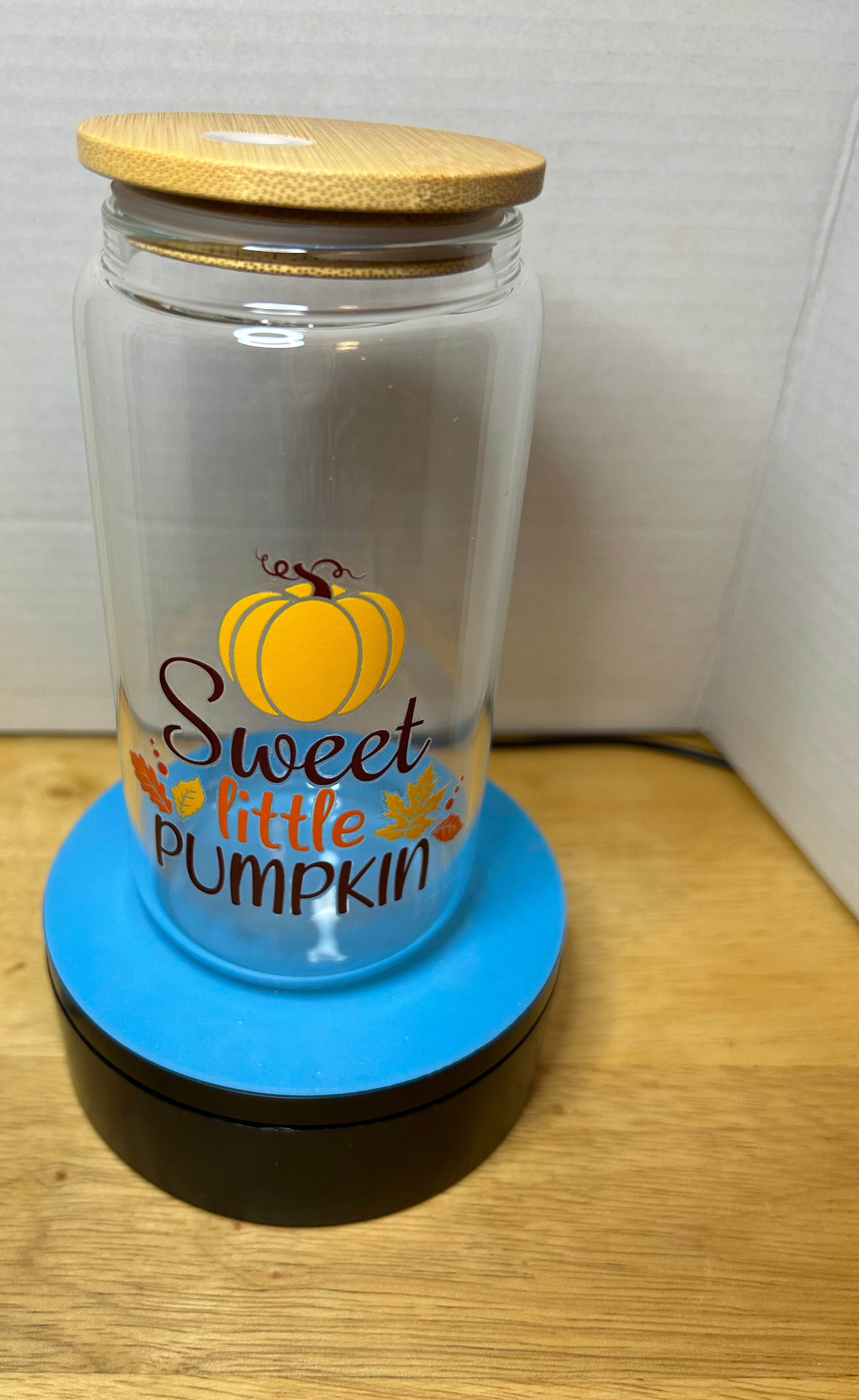 16 oz Glass Tumbler with a bamboo lid featuring a Beautiful Design, comes with metal straw and cleaning brush