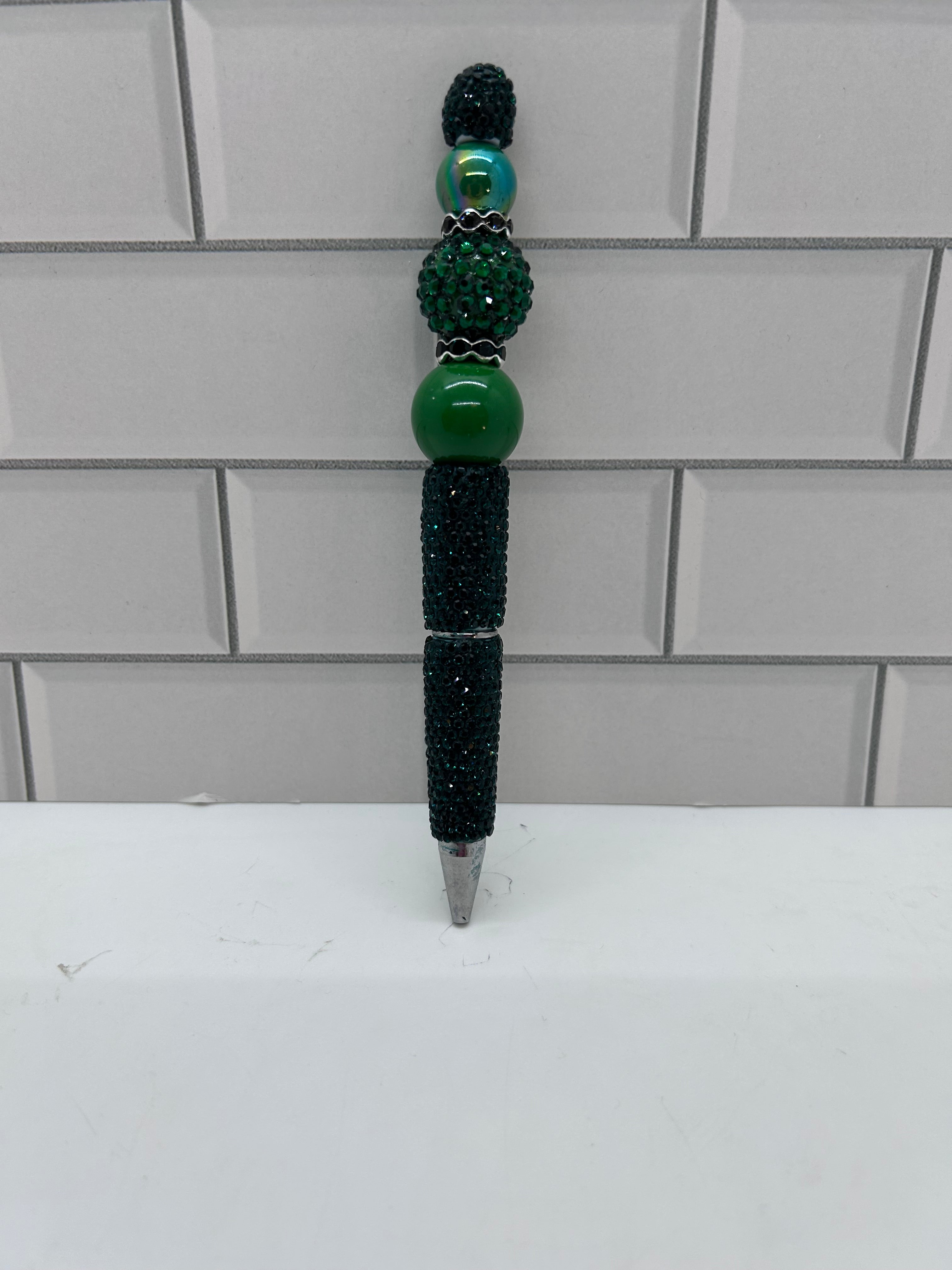 Rhinestone Beaded Ballpoint Pen-Emerald Green