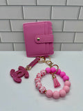 I.D. Wristlet Keychain Bundle-Pink with Pink CC Charm