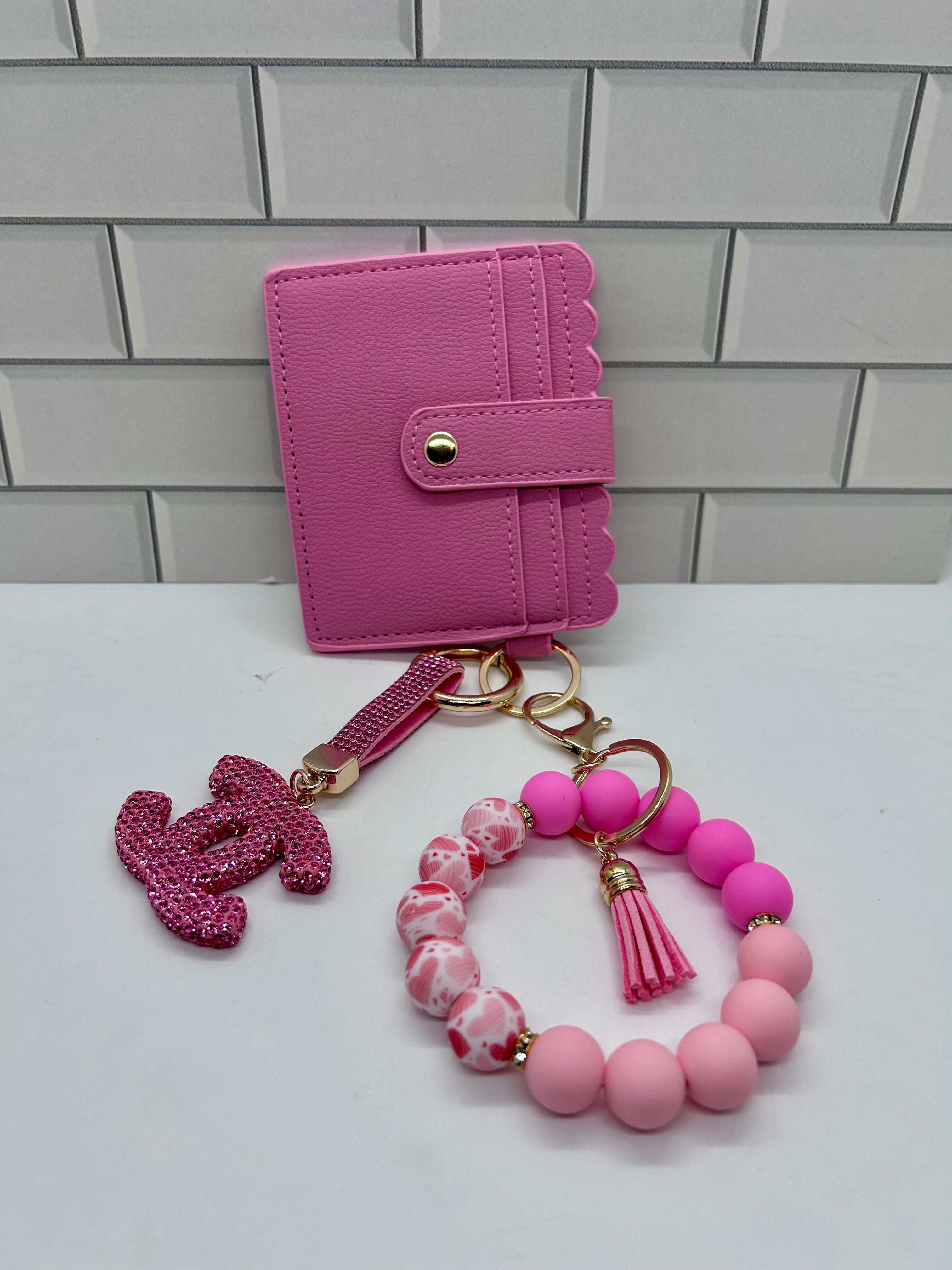 I.D. Wristlet Keychain Bundle-Pink with Pink CC Charm