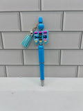 Beaded Ballpoint Pens-Blue with Teacher Theme