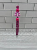Rhinestone Beaded Ballpoint Pen w/Focal-Pink