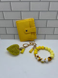 I.D. Wristlet Keychain Bundle-Yellow with Rhinestone Heart
