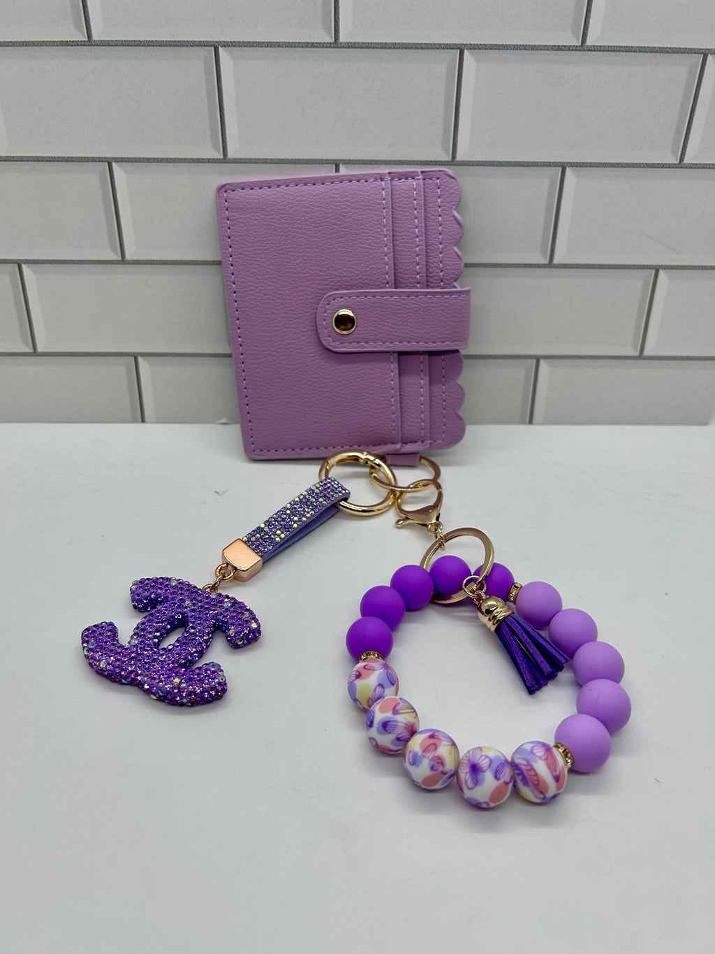I.D. Wristlet Keychain Bundle-Purple with Purple CC Charm