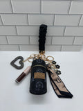 Wristlet Black Scrunchie Keychain Bundle-Wristlet, Cylinder, Heart, Lipglosses Varies, Flowers