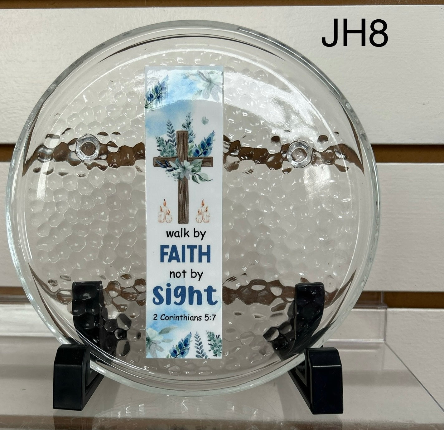 Support à bijoux en verre 6x6 pouces avec un beau design, pieds en verre