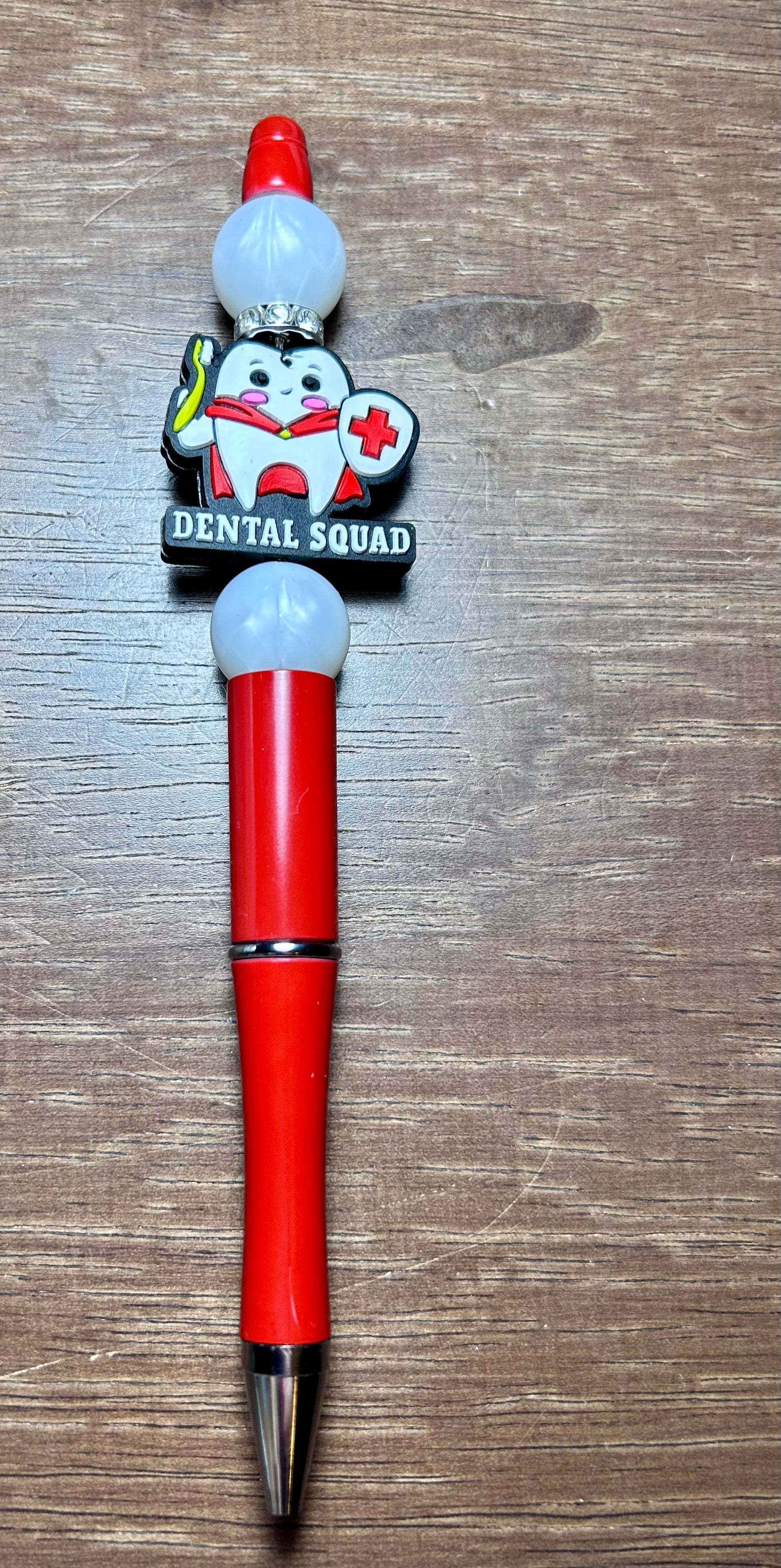 Silicone Beaded Ballpoint Pen with Dental Focal-Red
