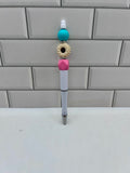 Beaded Ballpoint Pen- White Silicone w/Flower Focal
