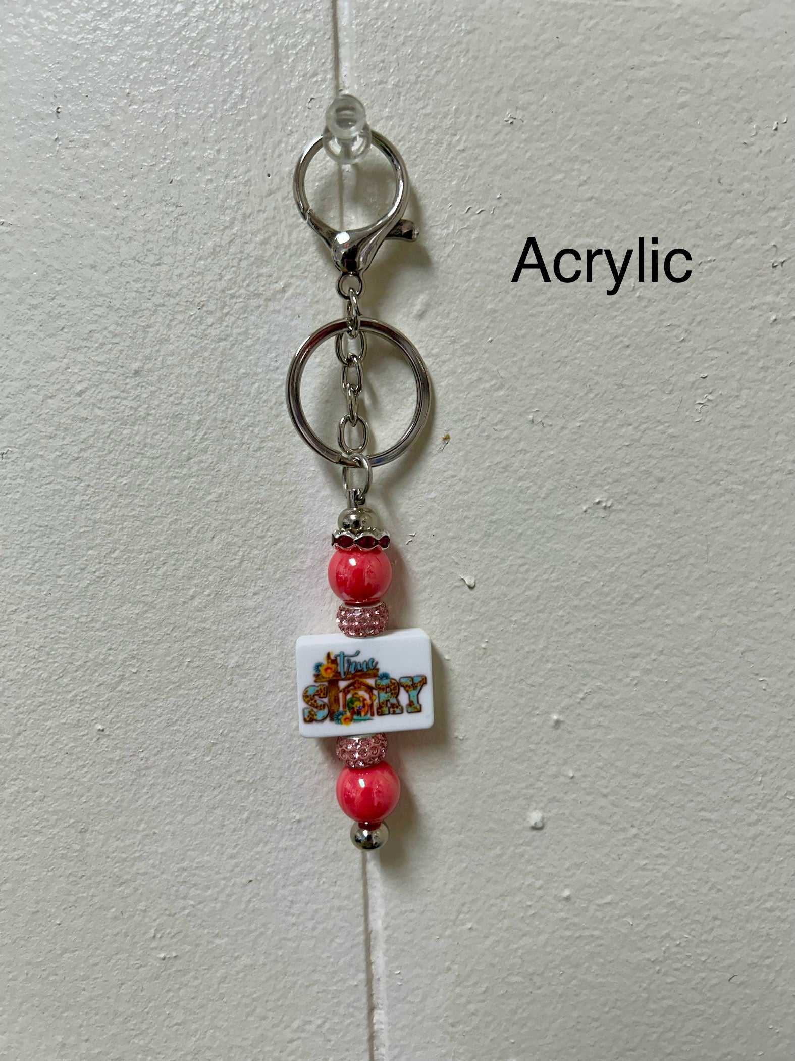 Acrylic Beaded Keychain with Christian Focal