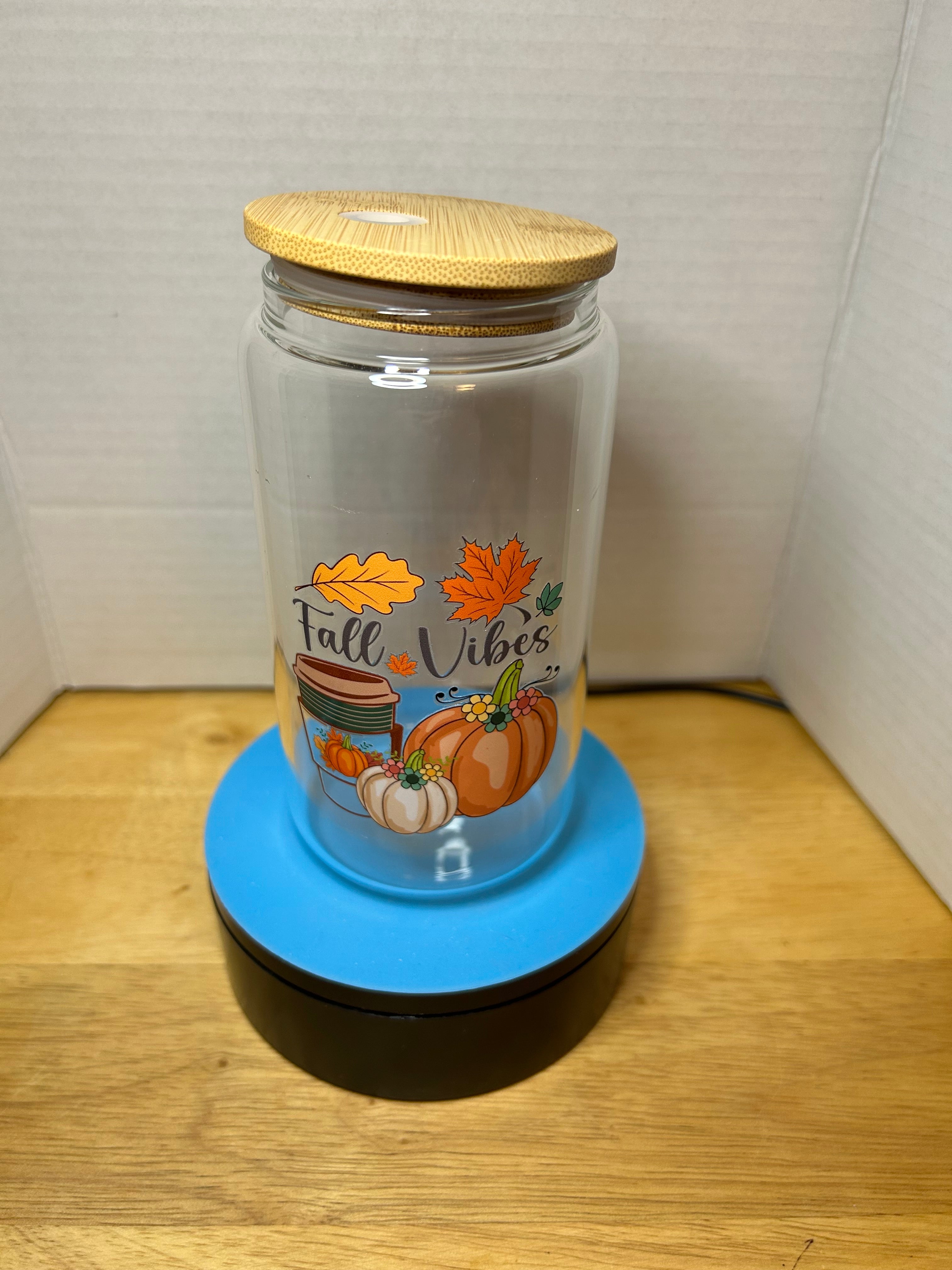 16 oz Glass Tumbler with a bamboo lid featuring a Beautiful Design, comes with metal straw and cleaning brush