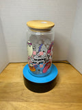 16 oz Glass Tumbler with a bamboo lid featuring a Beautiful Design, comes with metal straw and cleaning brush