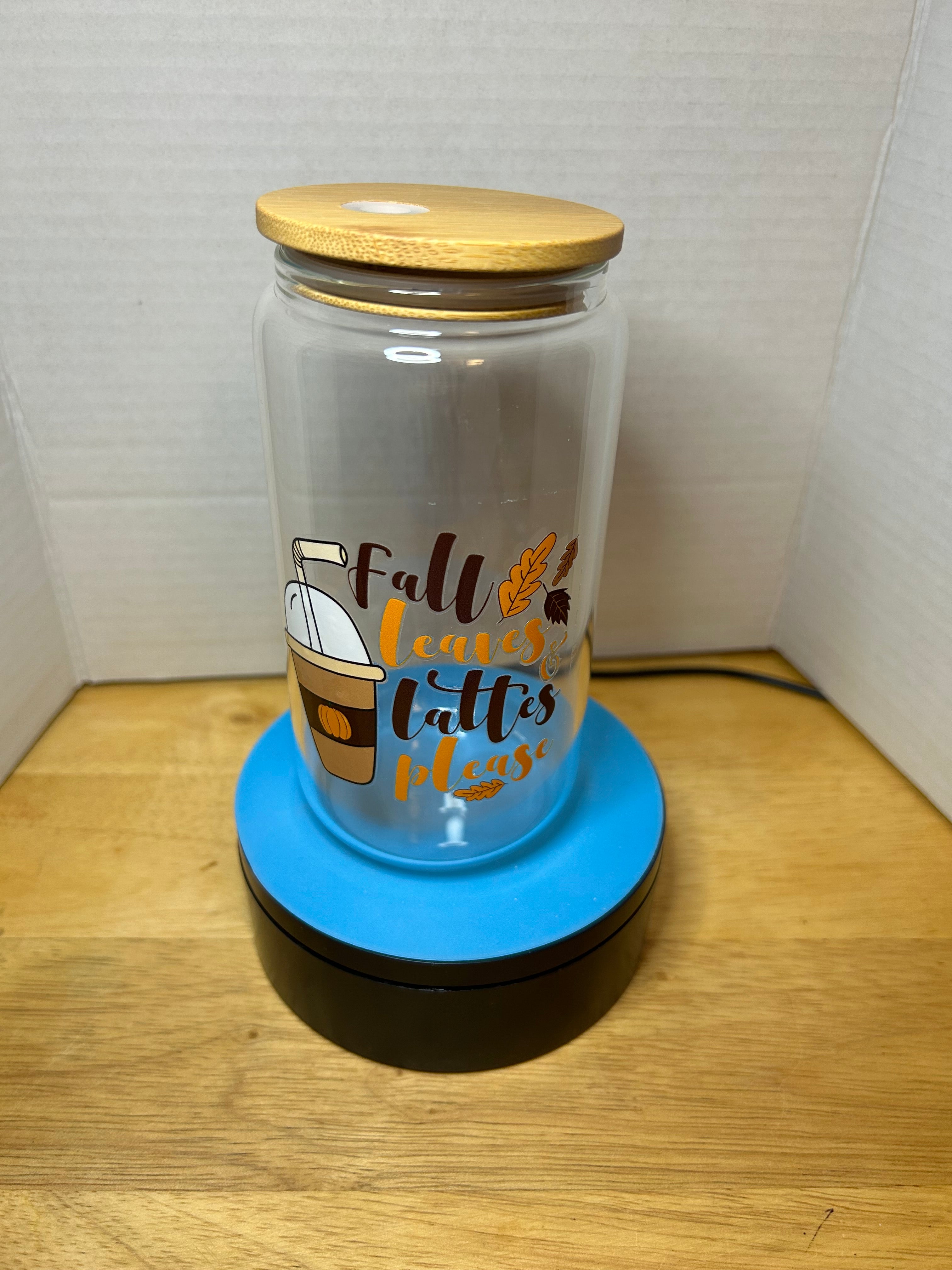 16 oz Glass Tumbler with a bamboo lid featuring a Beautiful Design, comes with metal straw and cleaning brush