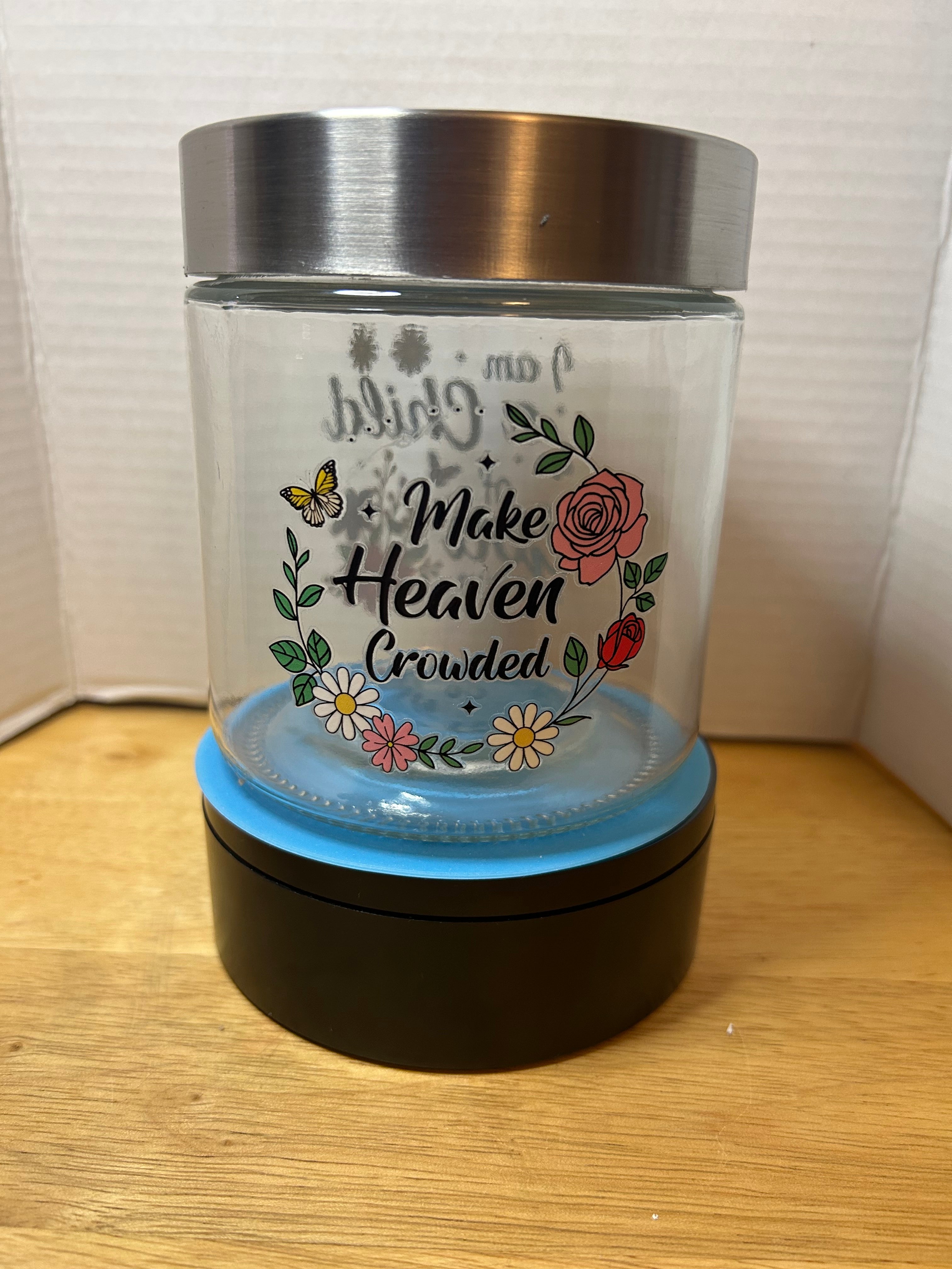 Glass Small Canister With Metal Lid, Featuring A Beautiful Inspirational Design