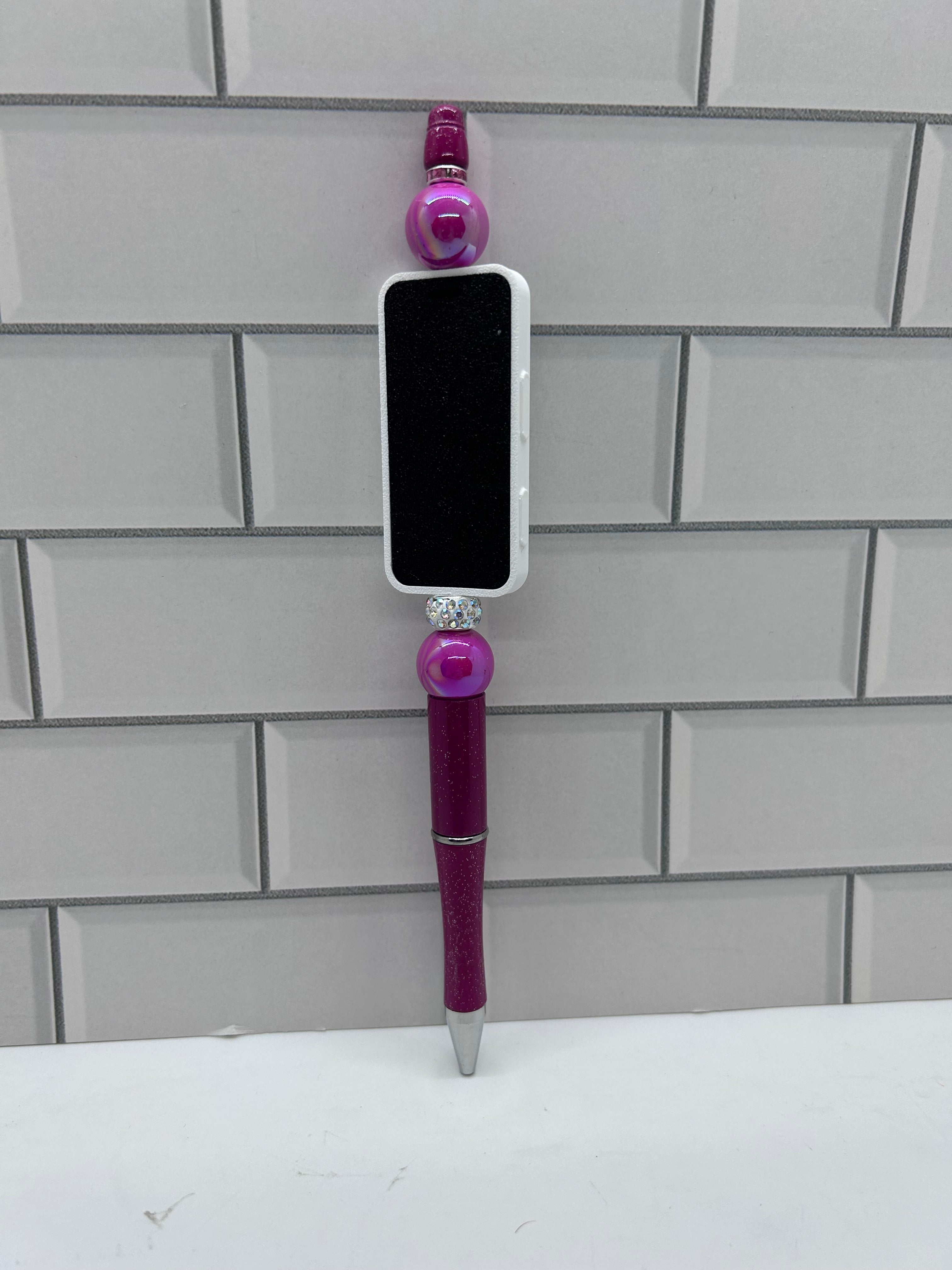 Stylo à bille perlé - Rose avec extension, breloque téléphone portable