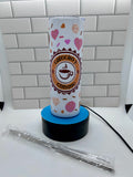 20 ounce Skinny Metal Tumbler With Metal Straw Featuring A Beautiful Coffee Theme Design
