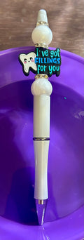Stylo à bille en silicone perlé avec motif dentaire - Blanc