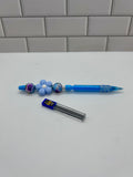 Beaded Mechanical Pencil-Blue Silicone with Floral Focal