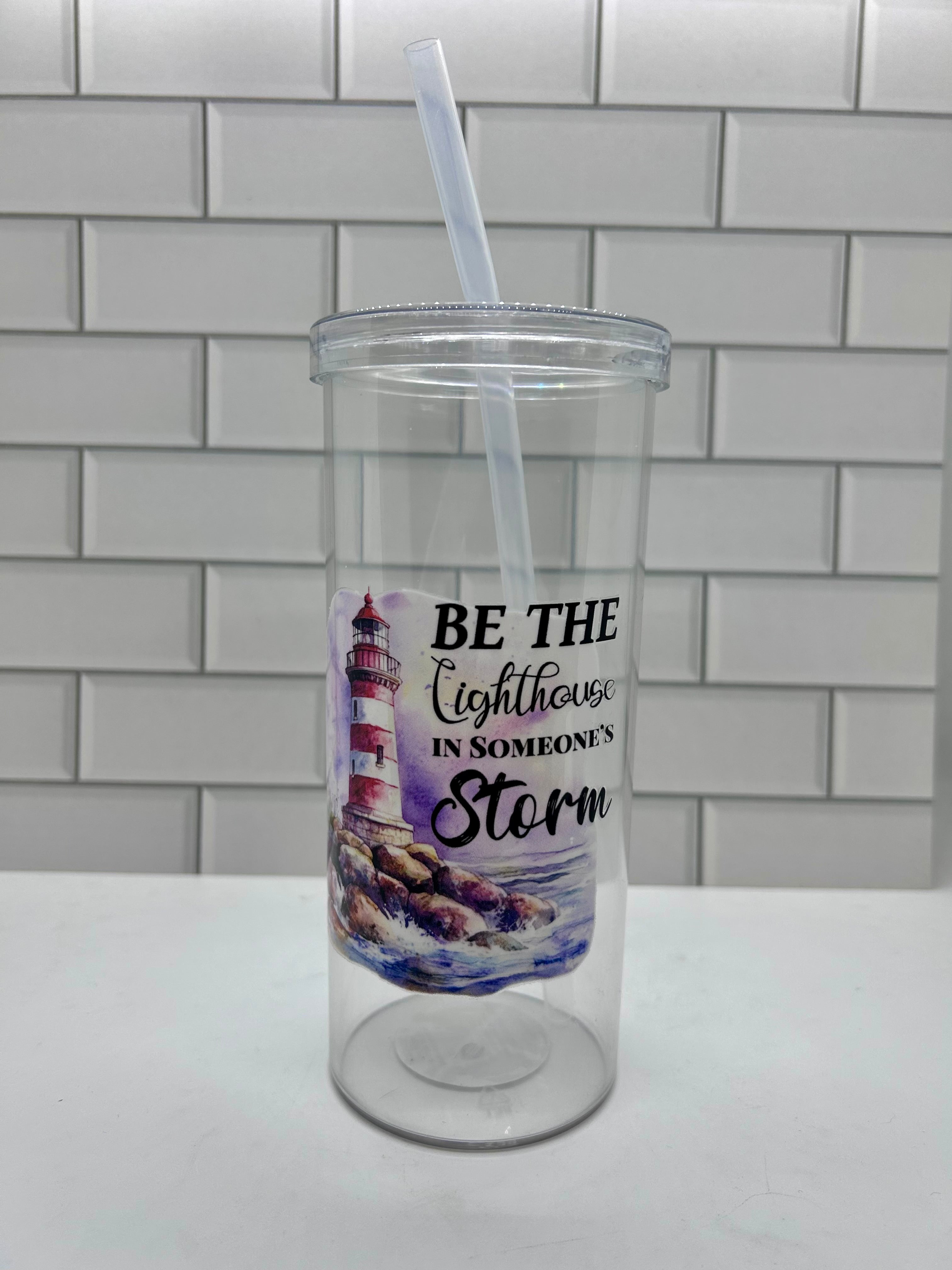 20 oz Acrylic Tumblers featuring Light House Design, Lid and Straw