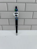 Stylo bille perlé - Acrylique noir avec breloque en silicone café