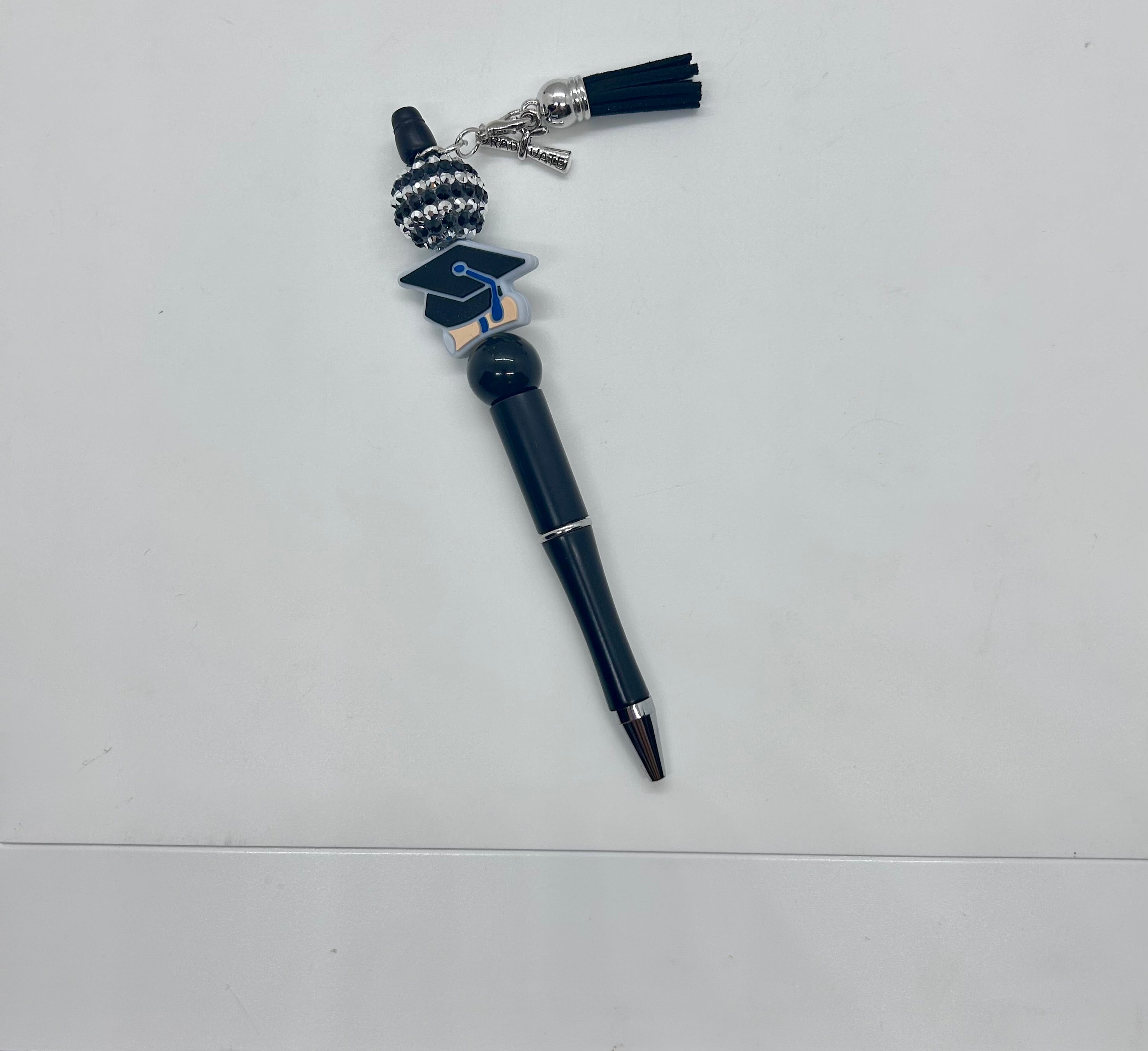 Beaded Ballpoint Pens-Black with Graduation Theme